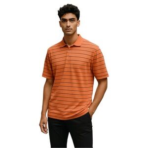 PGA Tour Golf Polo Sport Shirt Men's Short Sleeve Orange / Black Striped Large